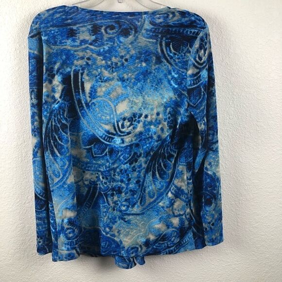 Susan Graver S Blue Swirl Statement Ruffle Collar Liquid Knit Cardigan - Picture 6 of 8